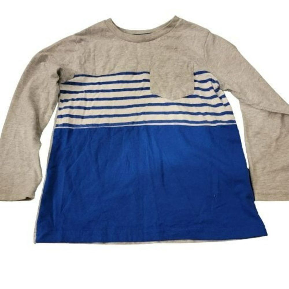 365 Boys Gray Blue Striped Pocket 3/4 Sleeve Crew Neck Pullover T Shirt Size 6